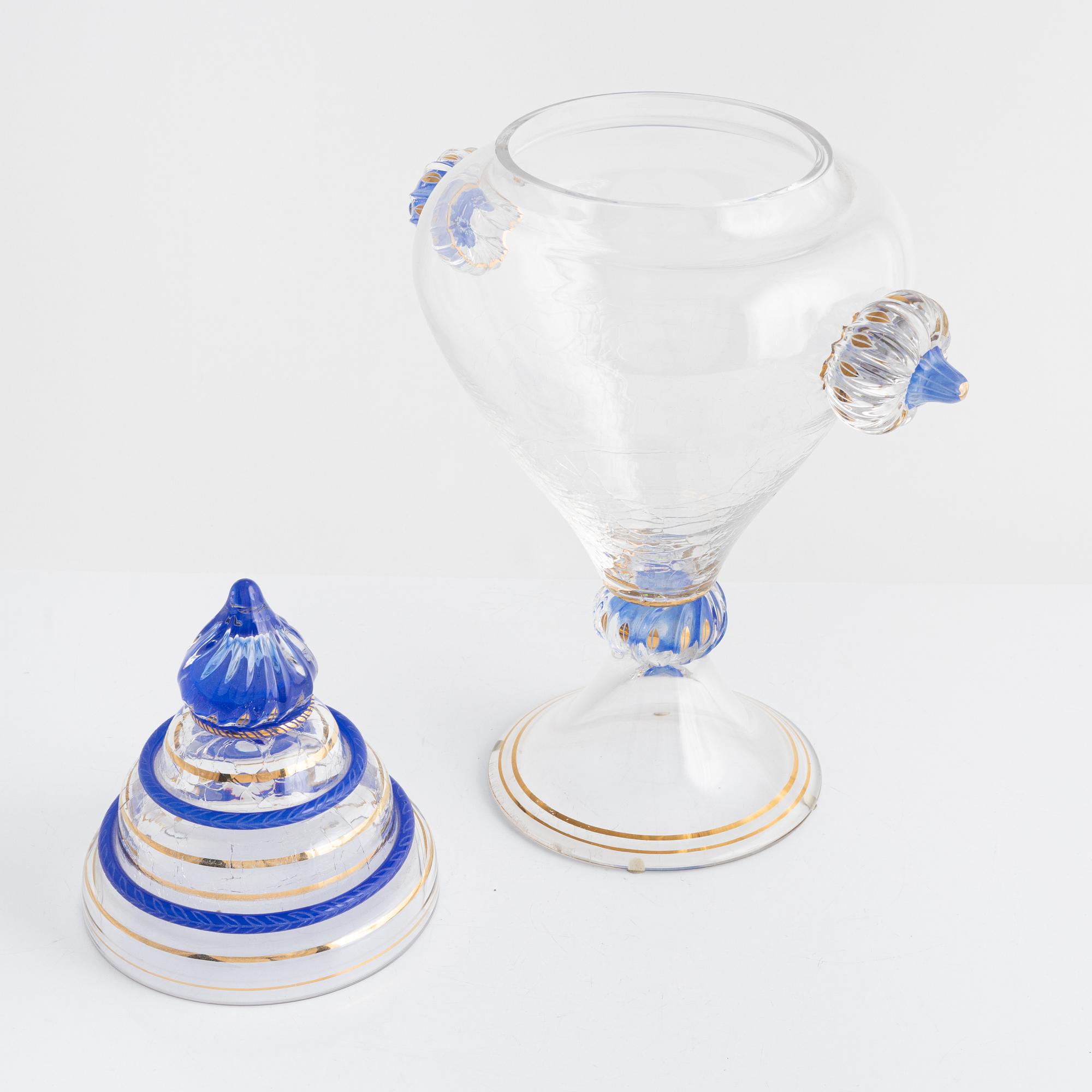 Monica Backström, a lidded glass cup, Kosta Boda, Sweden, numbered 1/25.