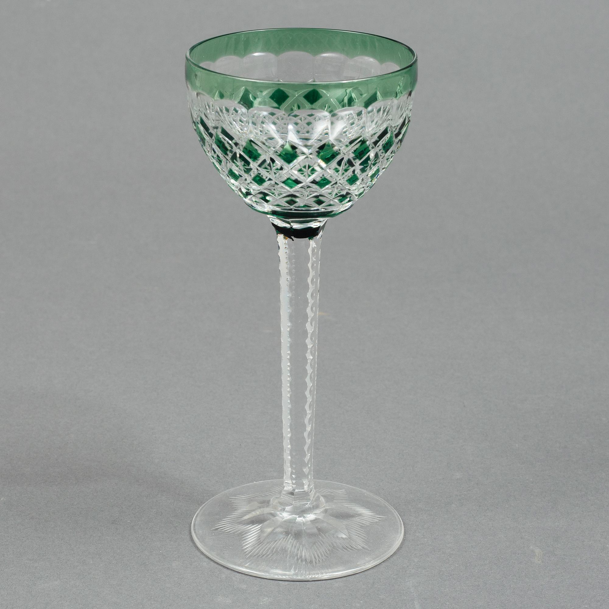 Eleven wine glasses, Bohemian style, 20th Century.