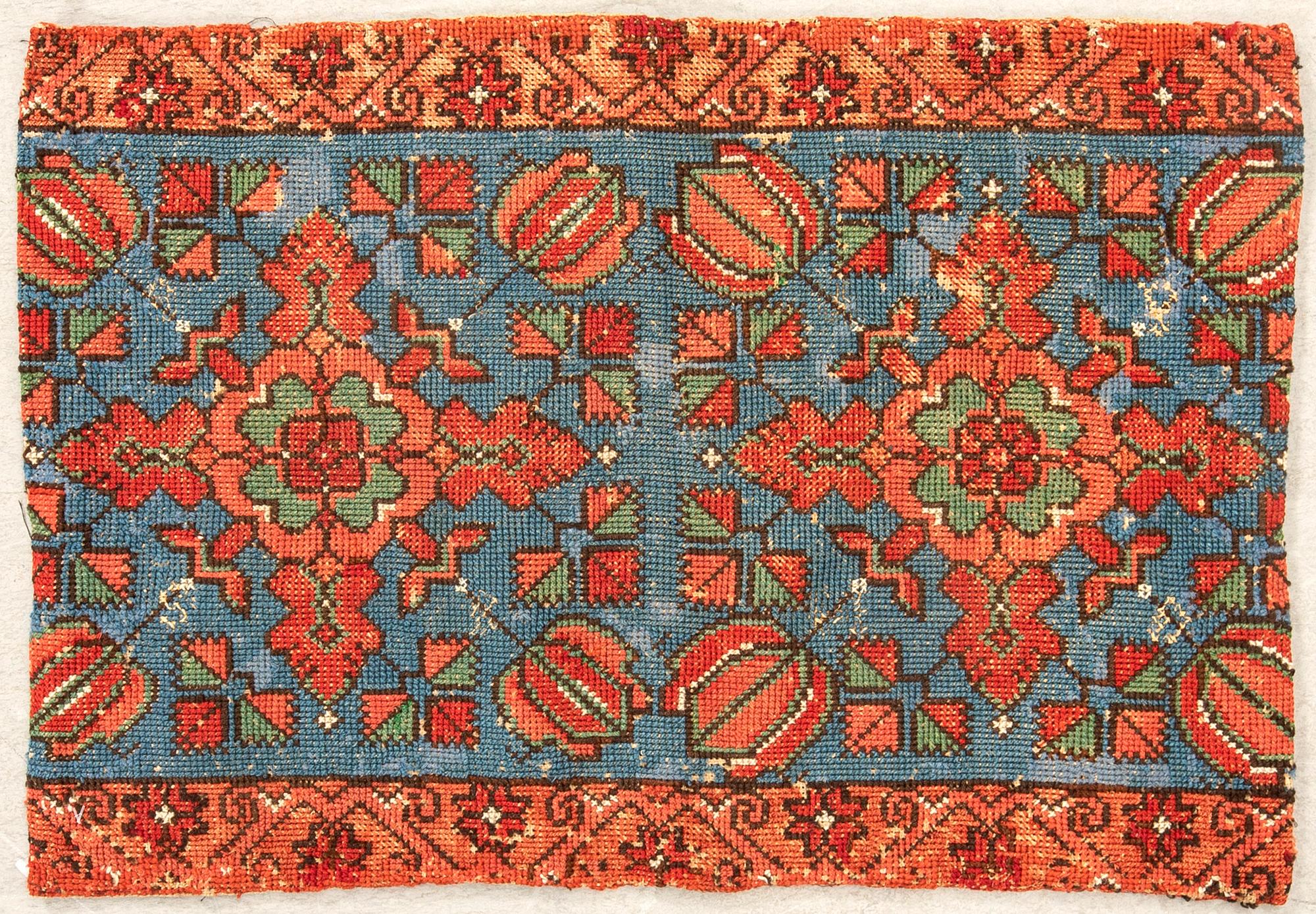 Traveling cushion (Agedyna) part of, Skåne cross stitch, second half of the 19th century, approx. 45x66 cm.