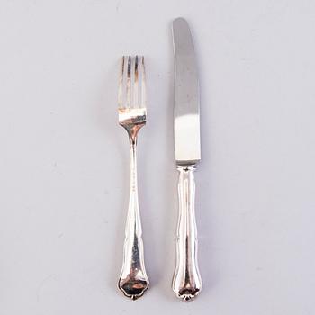 Chippendale silver cutlery, 34 pcs, Finnish hallmarks from the latter half of the 20th Century.