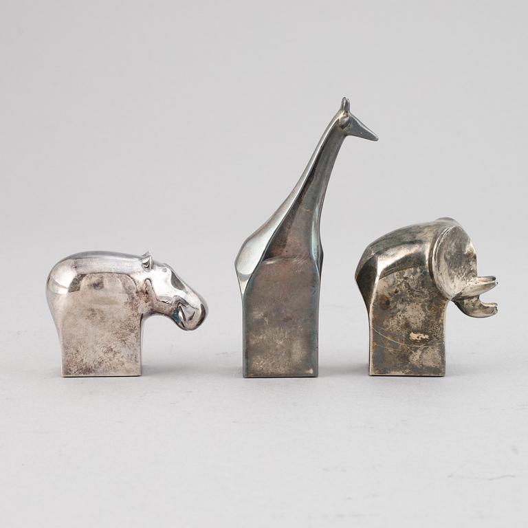 Gunnar Cyrén, three silver plated zinc figurines, Dansk Designs, Japan.