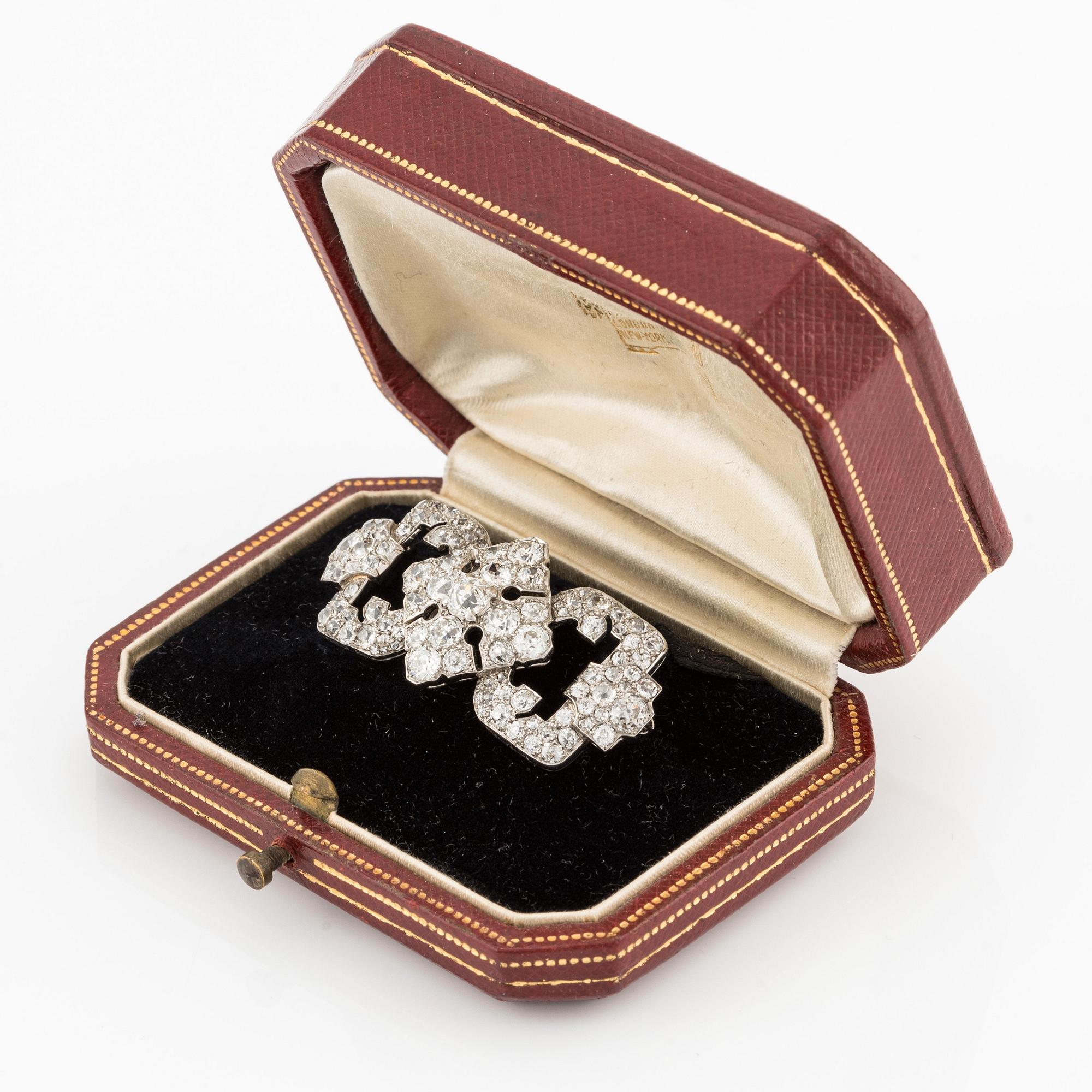 A Cartier platinum brooch set with old-cut diamonds, Art Déco.