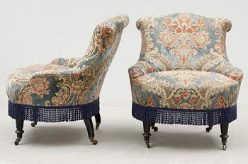 EMMAFÅTÖLJER, ett par, 1800-/1900-tal.