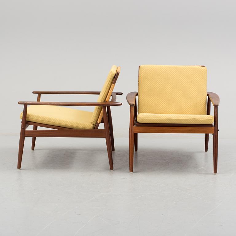 A pair of armchairs by Hans Olsen, Juhl Kristensen, Denmark.