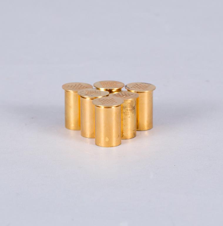 SALTKAR, 6 st, sterlingsilver, förgyllt sterlingsilver, Wiwen Nilsson. Lund, 1970. Vikt ca 68 g.