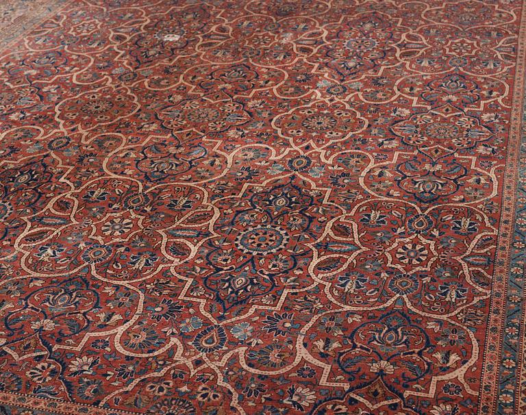 A CARPET, semi-antique Tabriz probably, 420 x 304 cm.