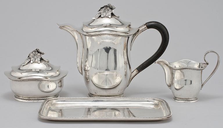 KAFFESERVIS, 4 delar, silver, Eric Råström, C G Råström Stockholm, 1947 samt 1948. Vikt 1 690 g.