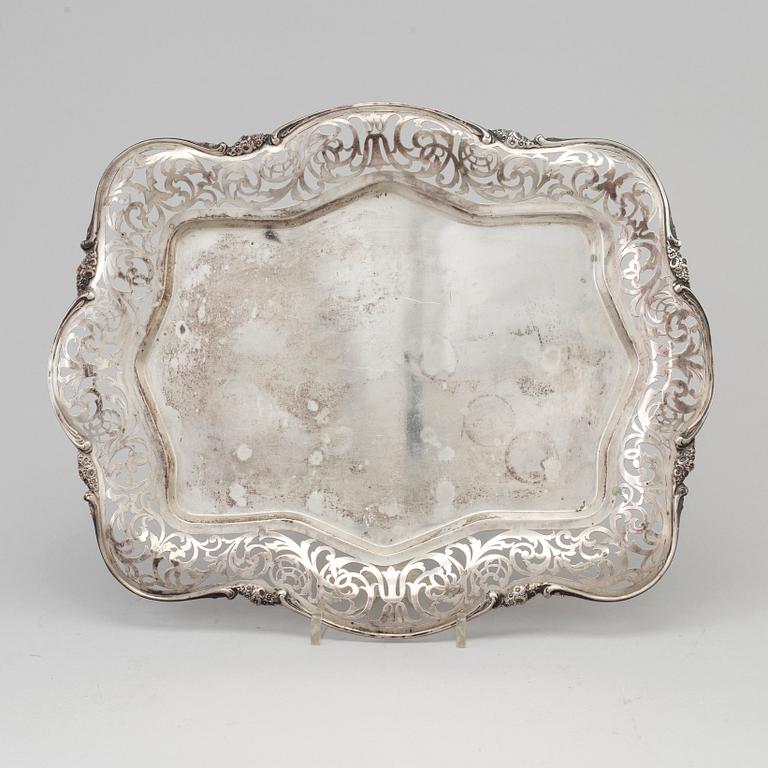 a silver tray from the middle of the 20th century, unidentified makers marks.