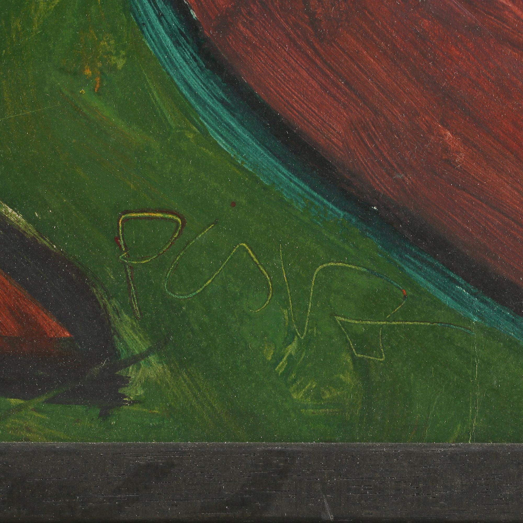 MIKLOS NEMETH, blandteknik på pannå, signerad.