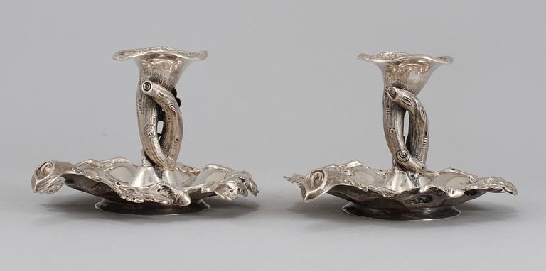 NATTLJUSSTAKAR, ett par, silver, Gustaf Möllenborg, Stockholm, 1854.