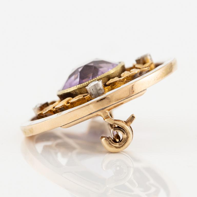 A Fabergé jewelled gold and enamel brooch, workmaster Mikhail Perkhin, St Petersburg, 1895-1903.