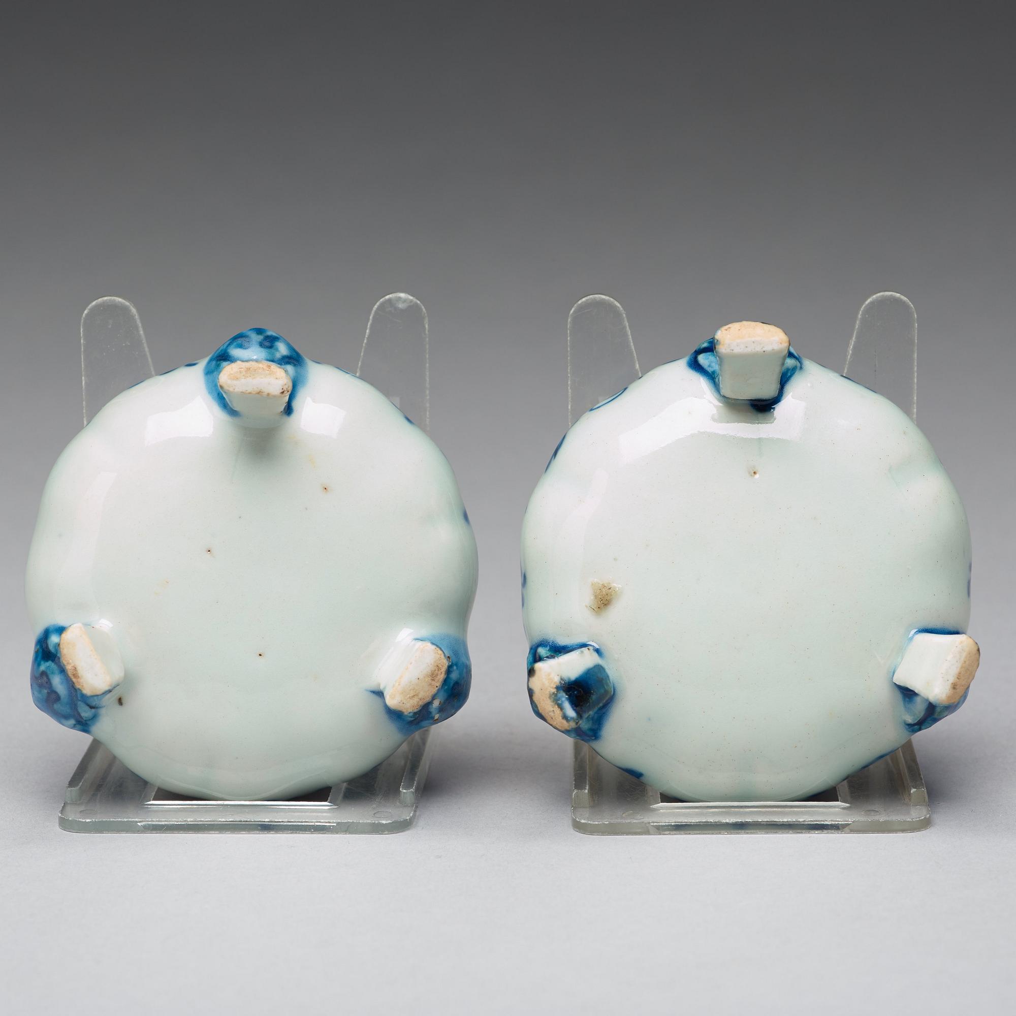 A pair of blue and white salts, Qing dynasty, Qianlong (1736-95).