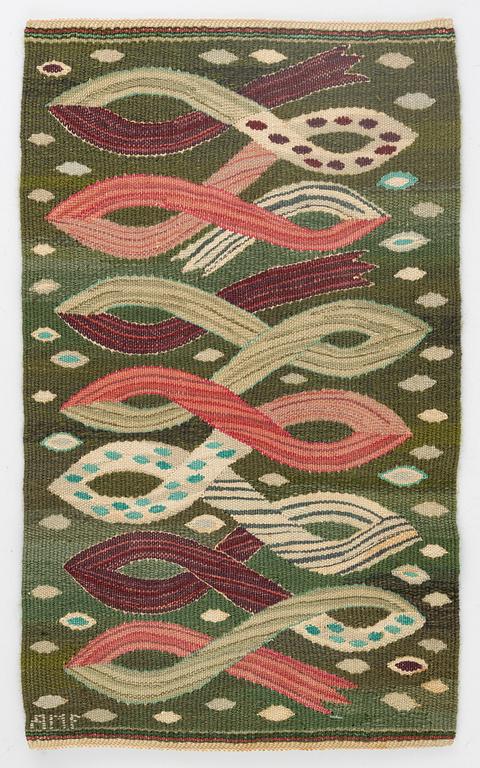 Ann-Mari Forsberg, a textile. "Bandet", a tapestry variant ca, ca 55 x 32 cm, signerad AMF.