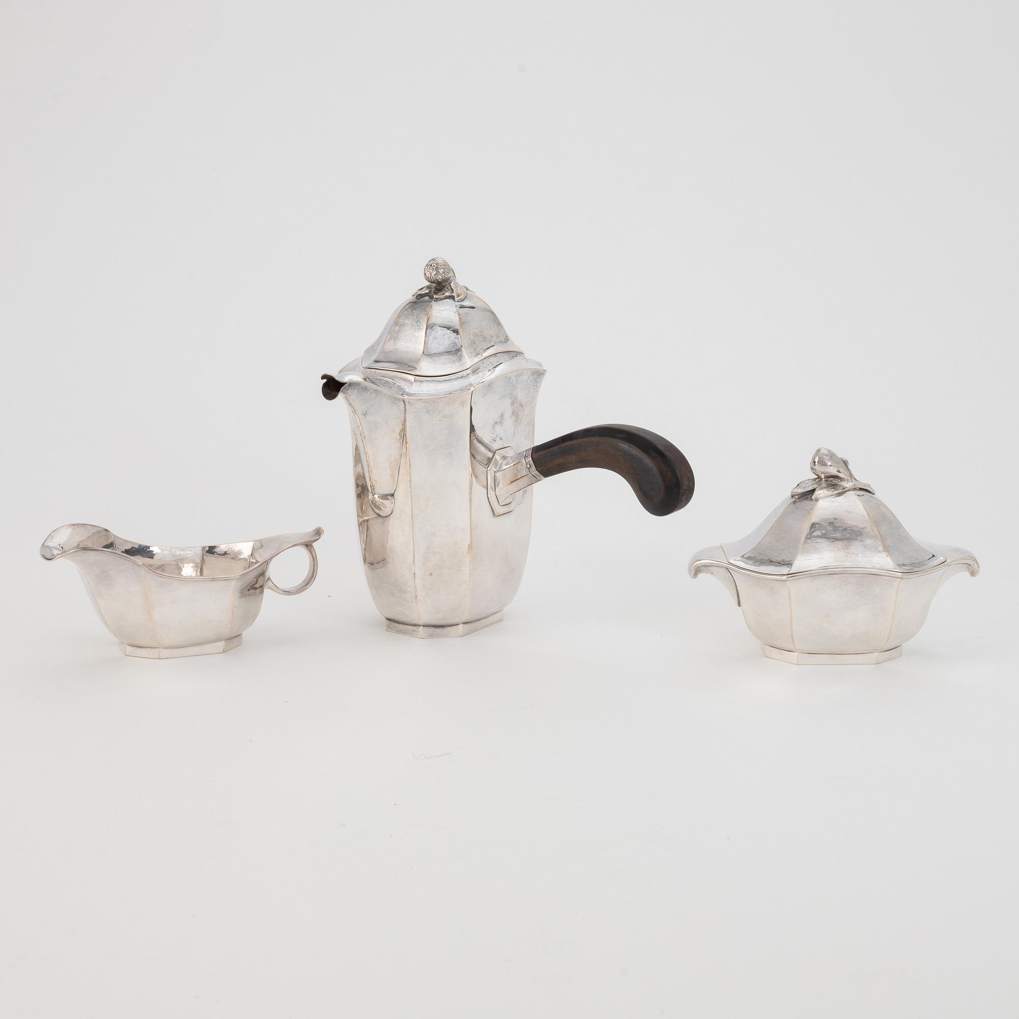 Jacob Ängman, kaffeservis, 3 delar, silver, för GAB, Stockholm 1929.