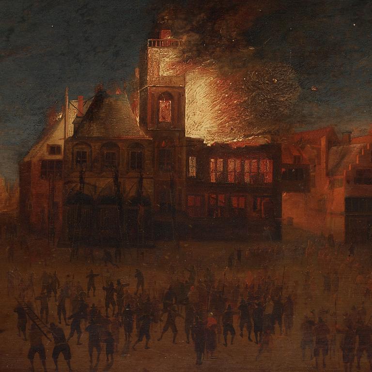 Egbert Lievensz van der Poel Attributed to, A Night Scene With A Fire In A Village.