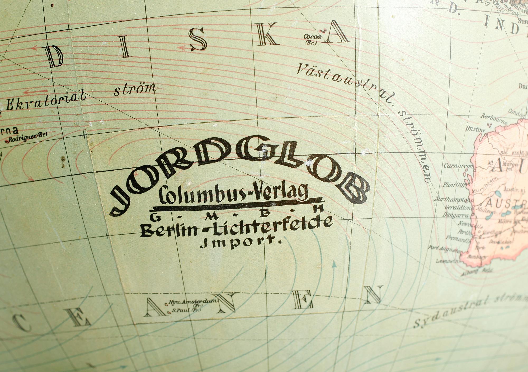 JORDGLOB, Columbus-Verlag, Berlin, 1900-talets första hälft.