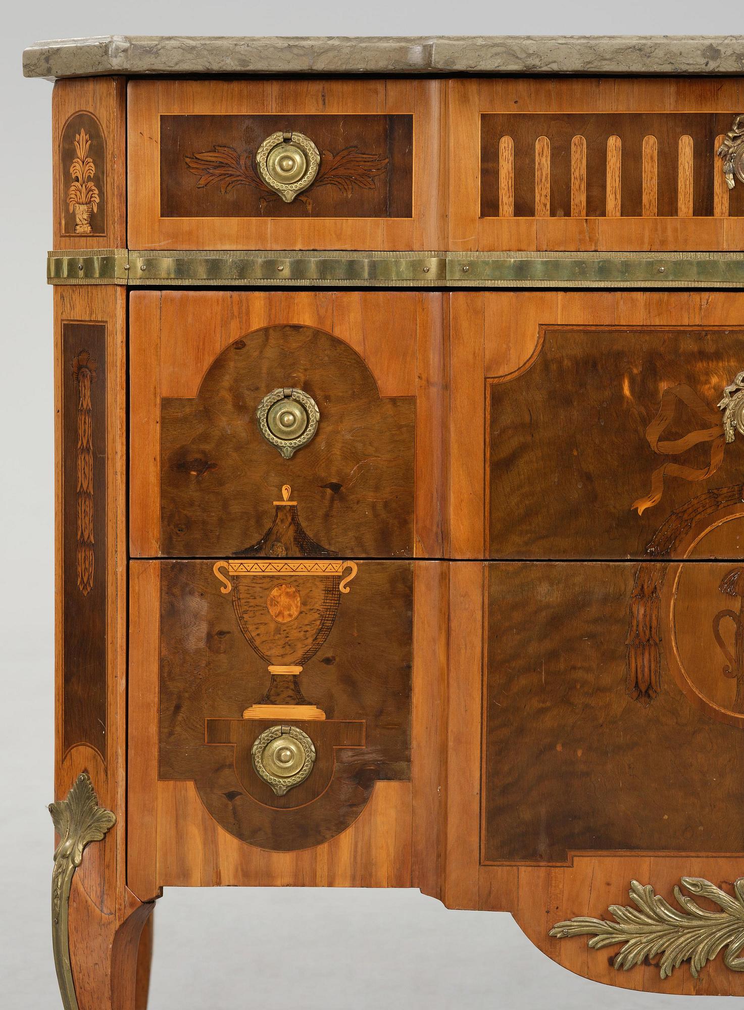 A Gustavian marquetry commode attributed to J. Hultsten (master in Stockholm 1773-94).