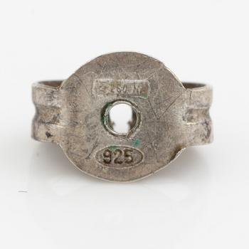 Necklace with matching earrings, white metal in floral design with glass stones.