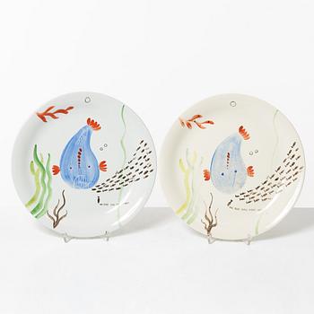 Stig Lindberg, plates 9 pcs, "Löja", Gustavsberg 1948-62.