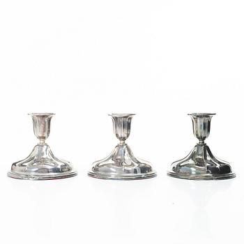 Three silver candlesticka, Norway, 20th century.