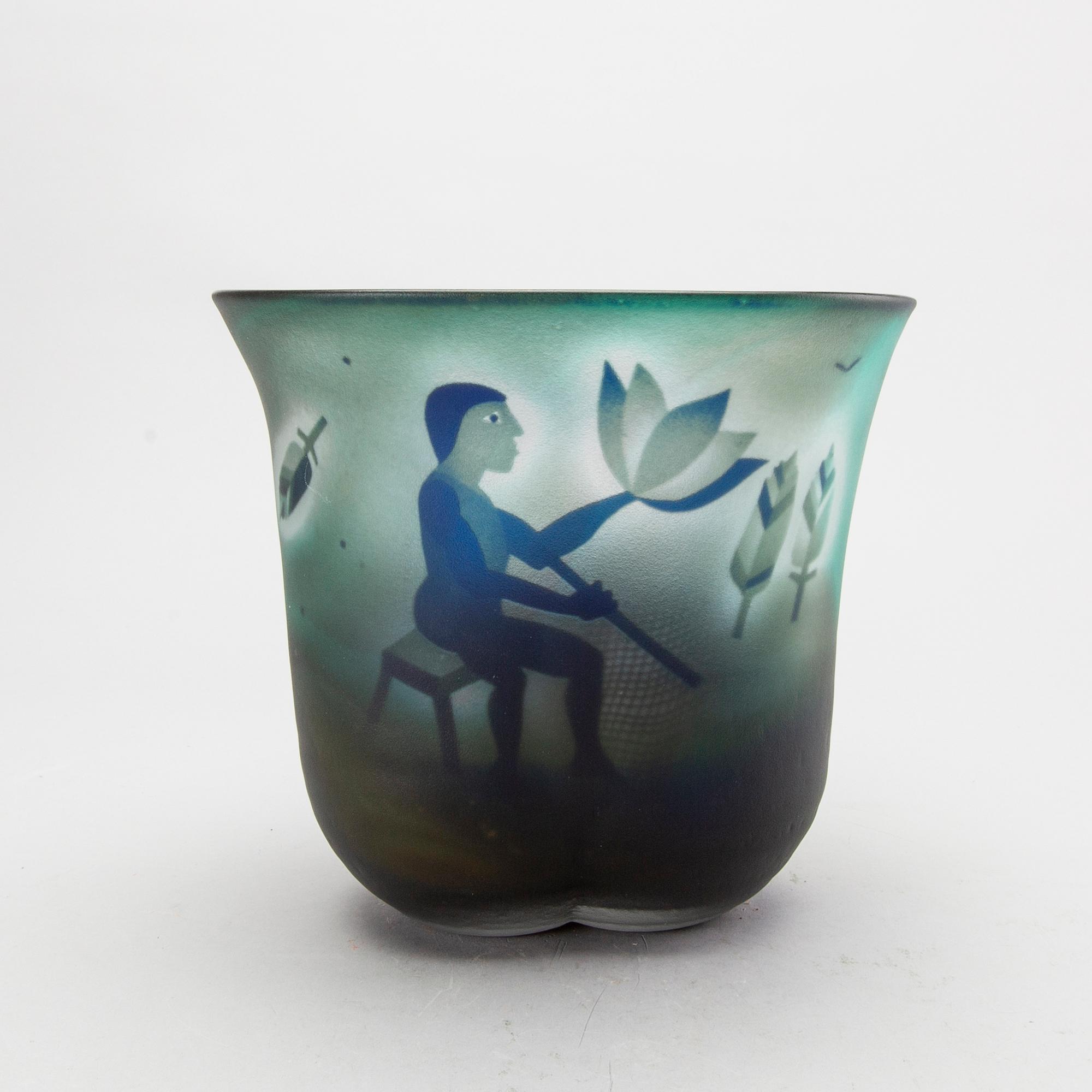 BERTIL VALLIEN, a glass bowl, for Kosta, unique, signed.
