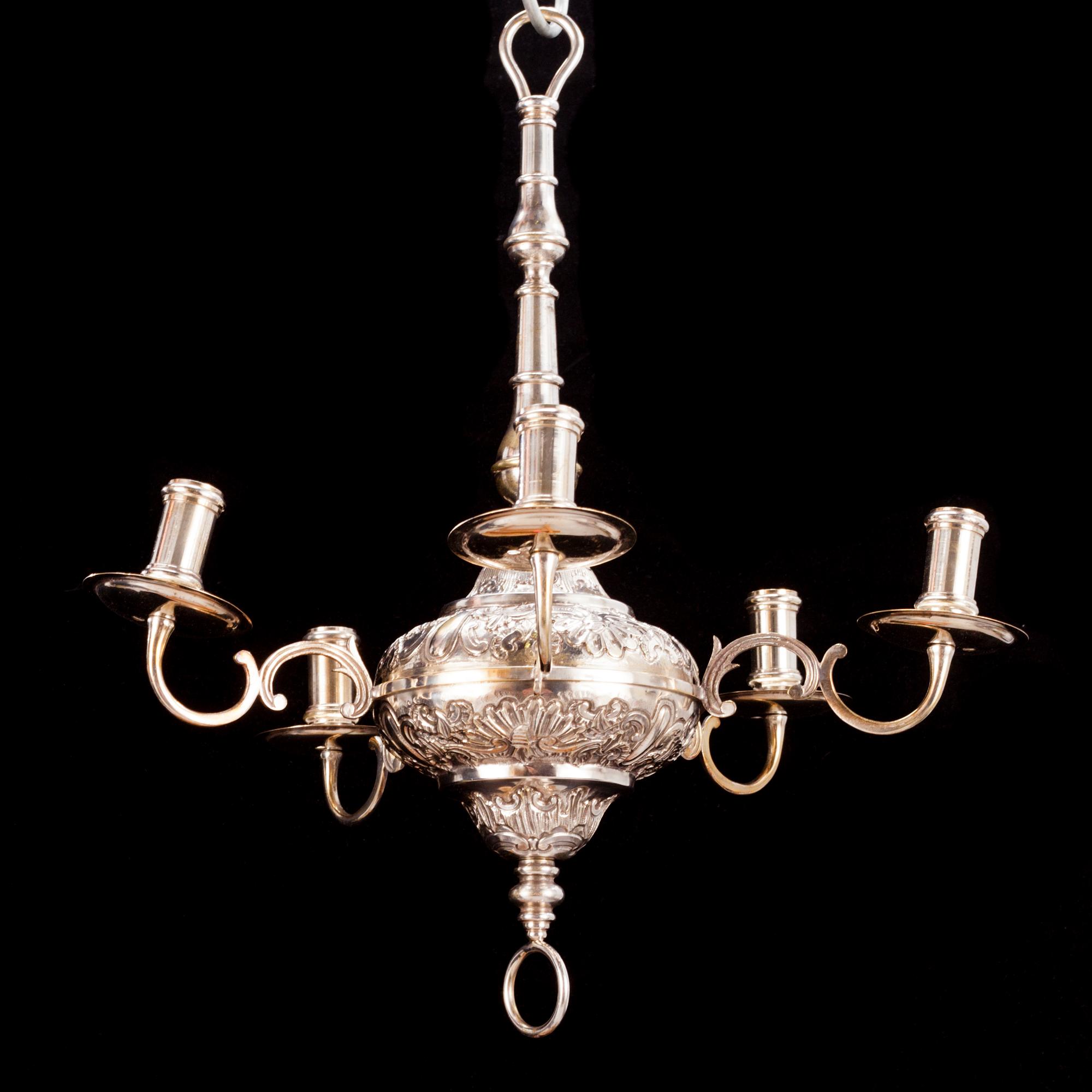 A silver plated chandelier.