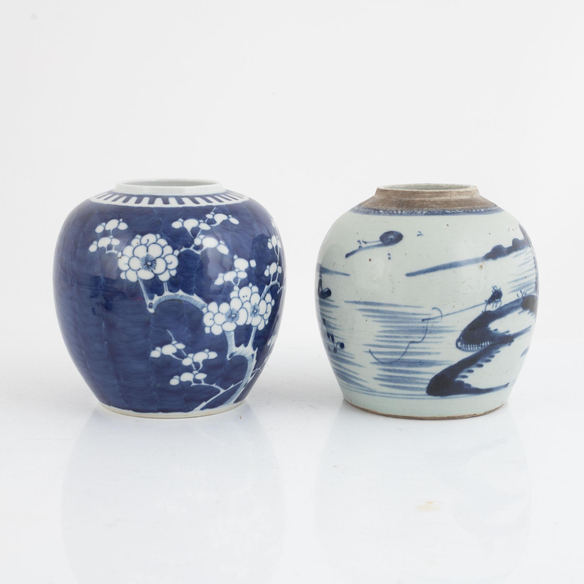 Two blue and white porcelain ginger jars, China, 19th/20th century.