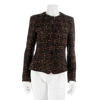 DONNA KAREN, a wool blend tweed jacket, size 48.