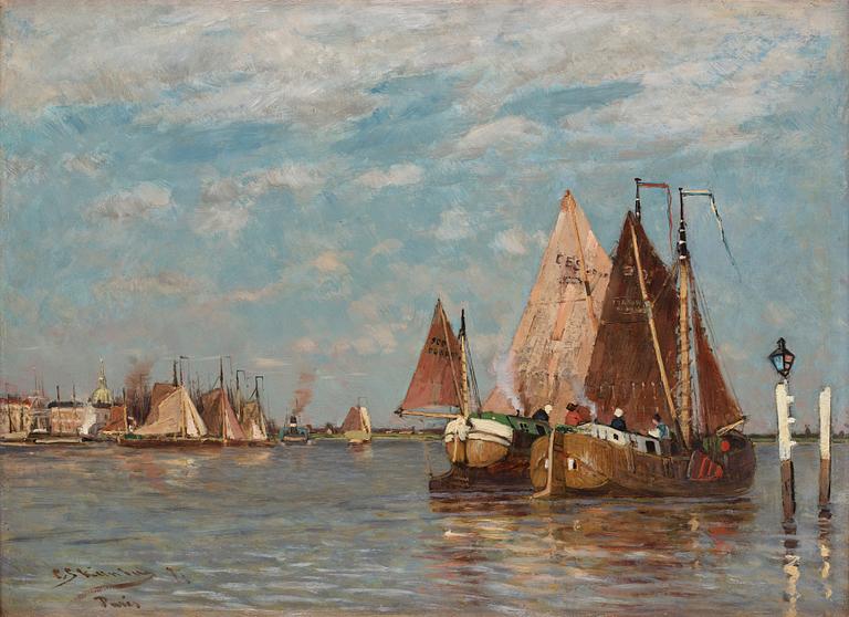 Carl Skånberg, "Fiskeskutor, Holland" (Fishing boats, Holland).