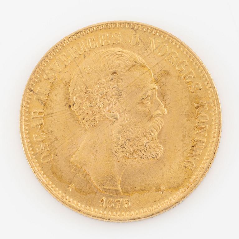 Gold coin, Sweden, Oscar II, 20 kr, 1875.