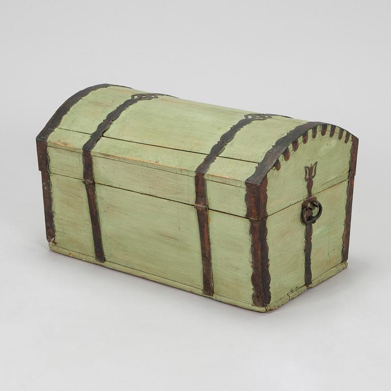 A wooden storage chest dated year 1777.