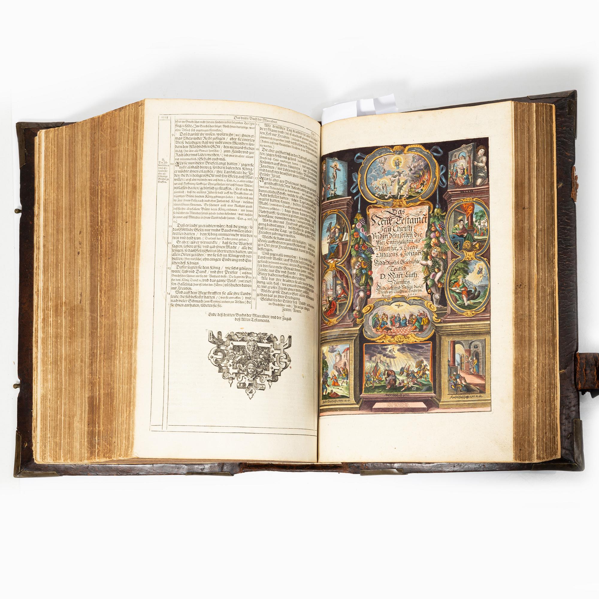 Biblia, Nürnberg 1662, med vackert bemålade gravyrer.