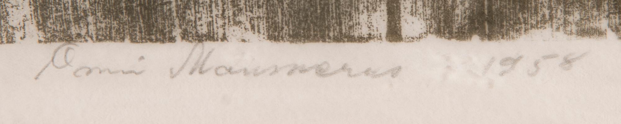 ONNI MANSNERUS, puupiirros, signeerattu ja päivätty 1958.