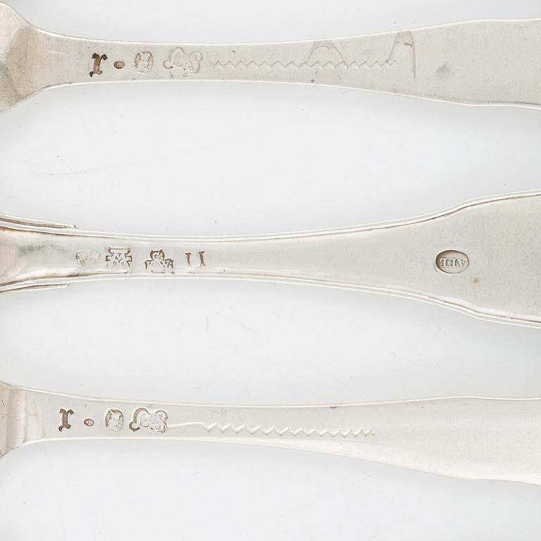 11 Swedish Silver Forks, Sweden 18th century.