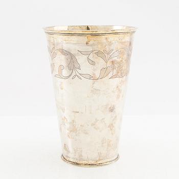 A Swedish late 17th century parcel-gilt silver beaker, mark of Christopher Richter, Stockholm 1696.