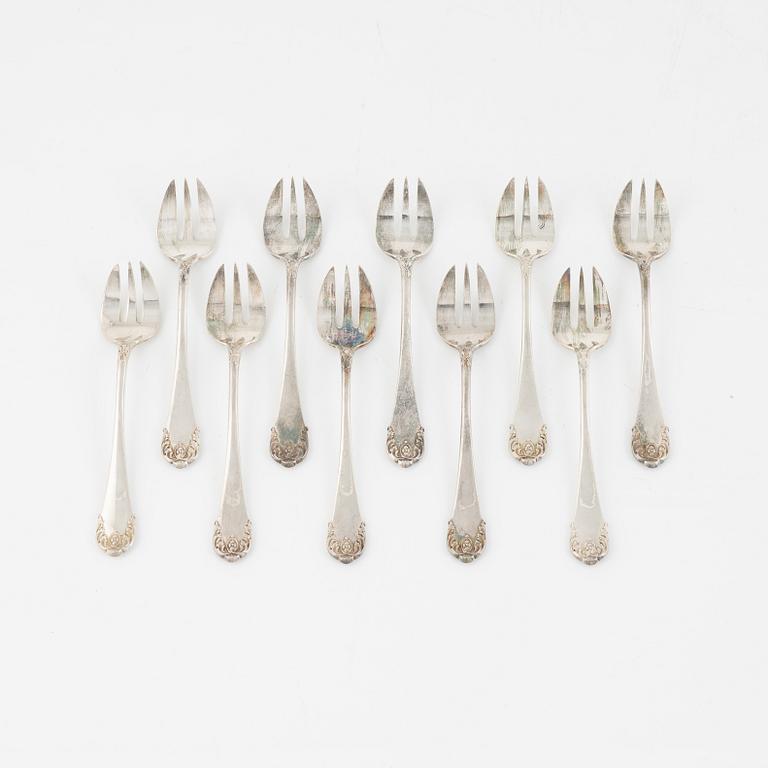 Ten Swedish Silver Oyster Forks, mark of Lars Larson & Co, Stockholm 1874.