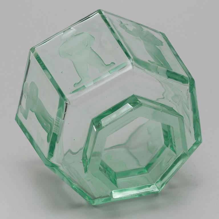 BOWL, glass, "Seitsemän veljestä"(Seven brothers). Riihimäki Lasi, 1930/40's.