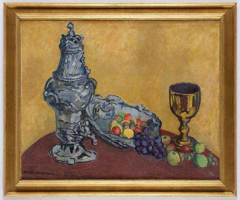 Hilding Linnqvist, Still life with samovar and fruits.