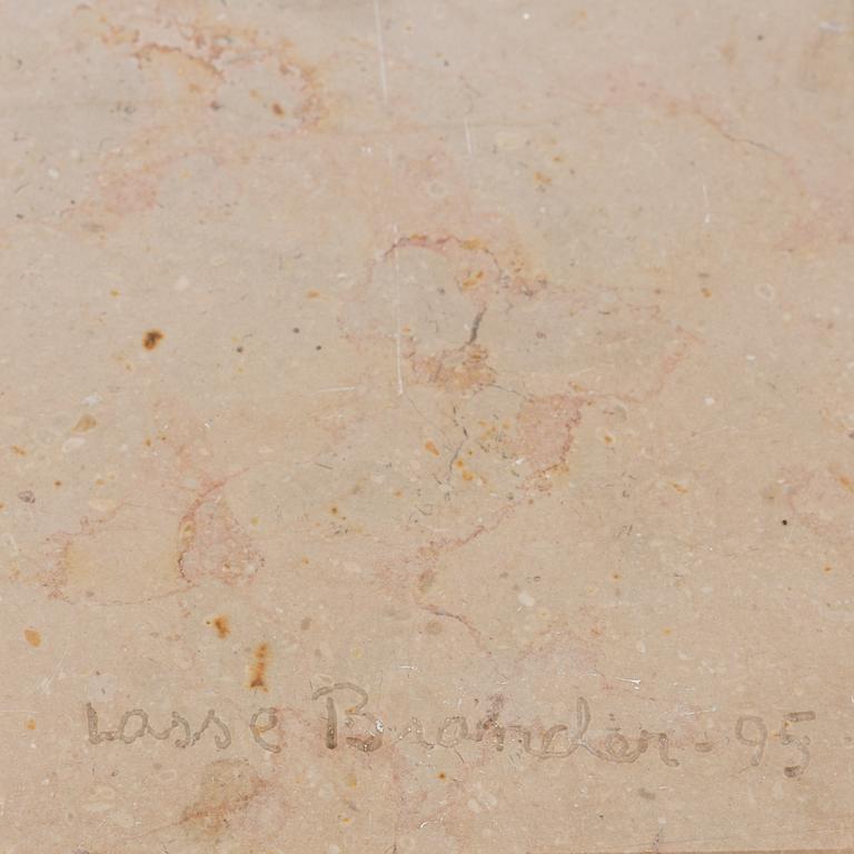 Lasse Brander, a sculpture, 3 parts, porphyry and light coloured stone. Signed and dated -95.