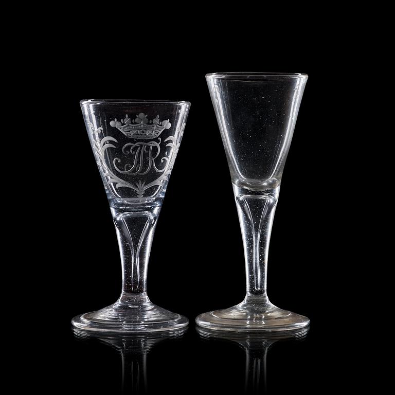 Two wine goblets, 18th Century.