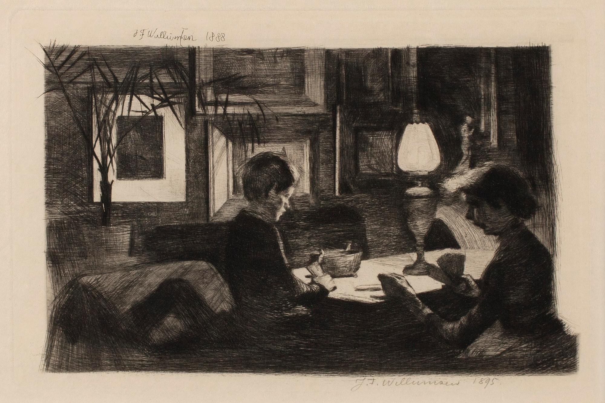 Jens-Ferdinand Willumsen, "Maleren Thorvald Wess - Dagligstue ved lys".