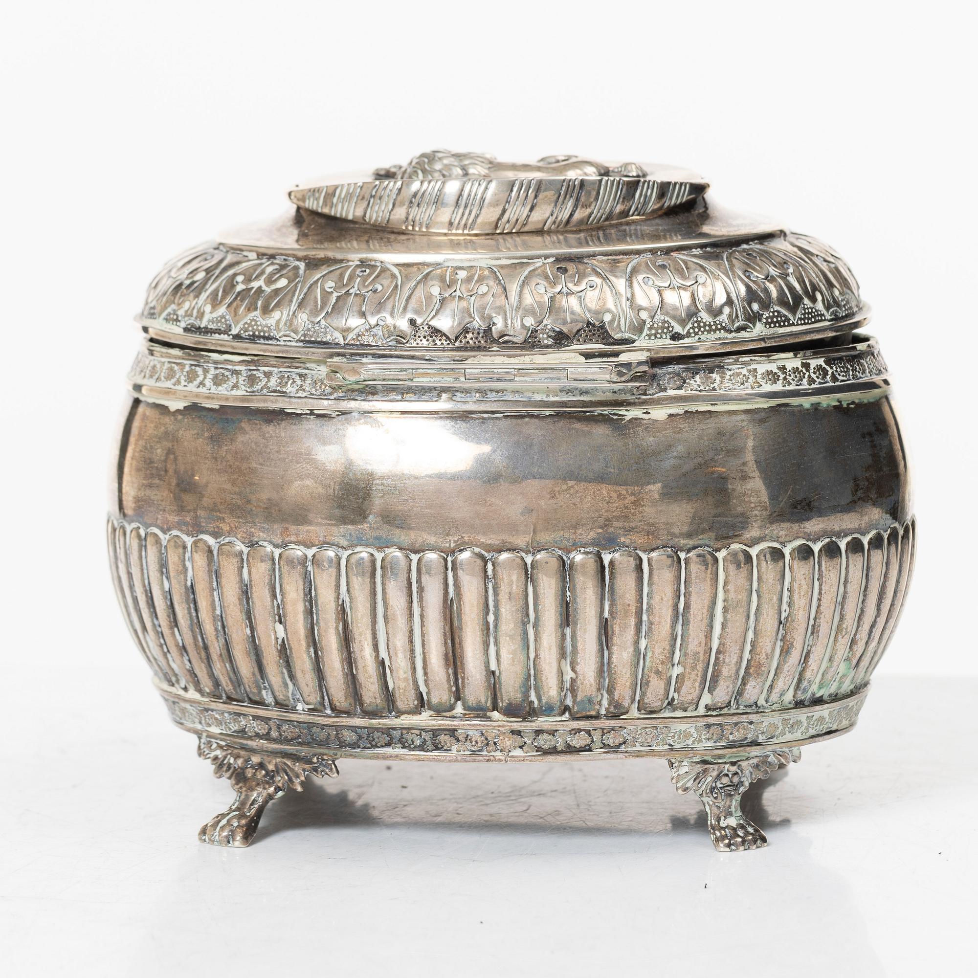 A Swedish silver Empire sugar box, mark of Jacob Gustaf Bursell, Jönköping 1834.