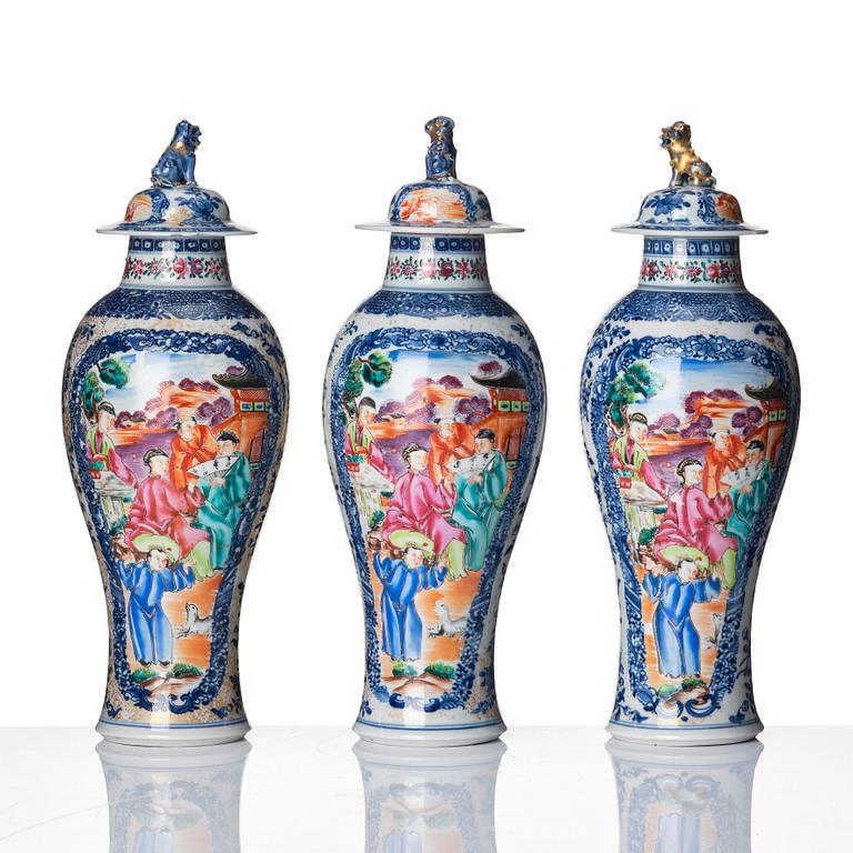 A set of three famille rose vases with covers, Qing dynasty, Qianlong (1736-95).