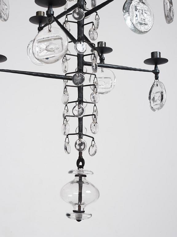 Erik Höglund, a wrought iron and glass chandelier, Boda Smide, Sweden.