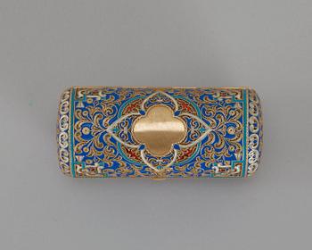 A Russian 19th century silver-gilt and enamel cigarette-case, makers mark of Ivan Chlebnikov, Moscow.