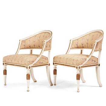 64. A pair of late-Gustavian open armchairs, Stockholm, late 18th century.