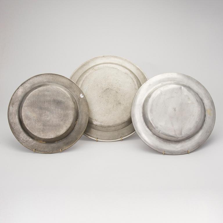 Three pewter dishes from the 19th and the 20th Centuries.