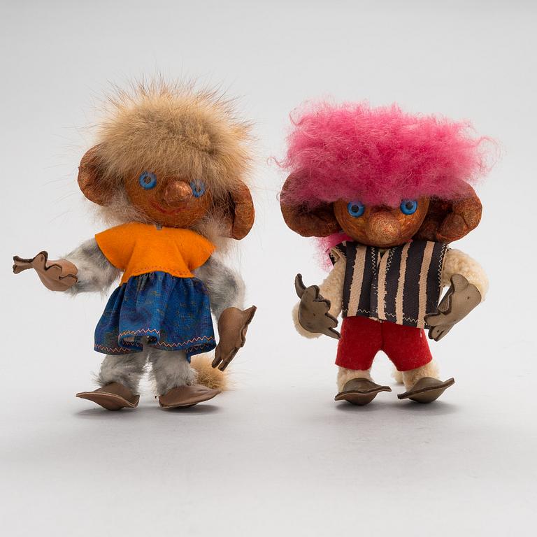 A 1950-60s pair of troll dolls "Hiski and Himmi" by Atelier Fauni, Finland.