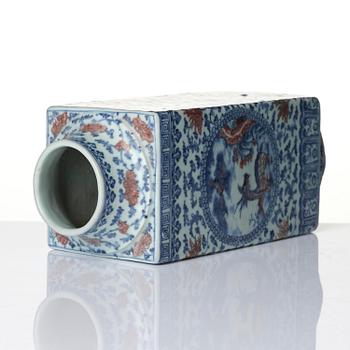 An underglaze blue and copper-red 'crane and deer' cong vase, Qing dynasty, 18/19th century.