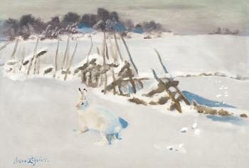 7. Bruno Liljefors, Winter landscape with hare by fence.